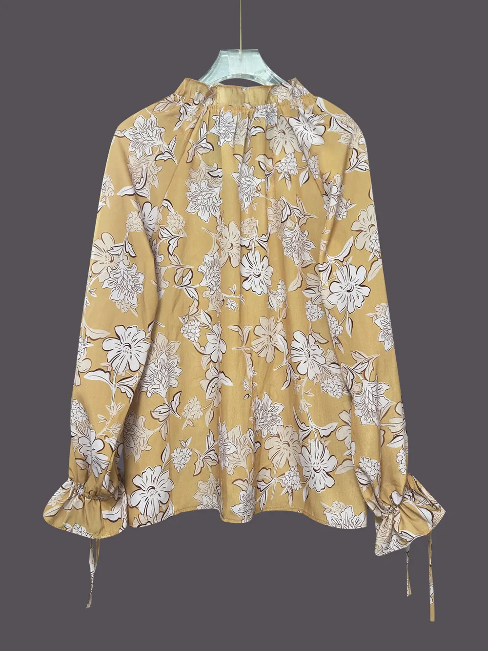 Printed Tie Neck Flounce Sleeve Blouse, image 5