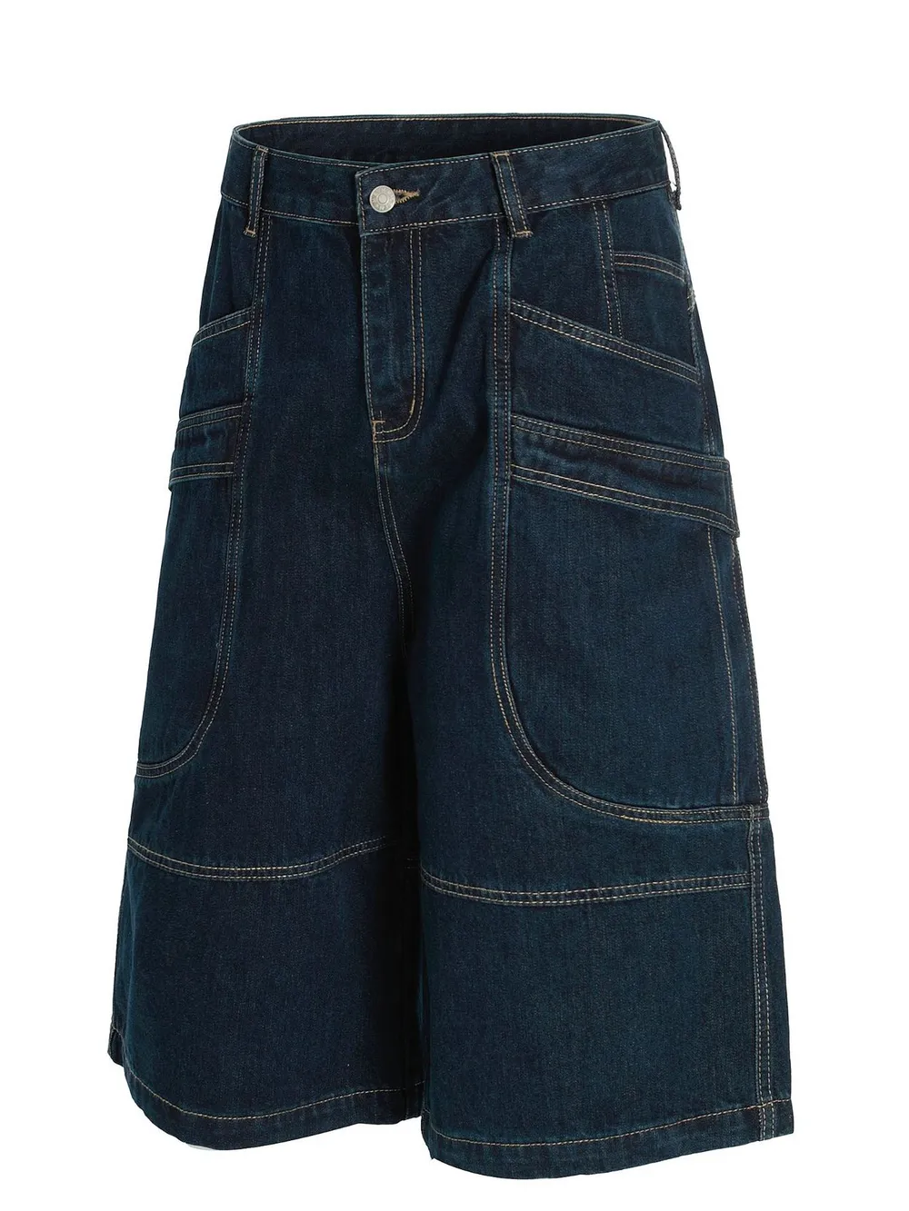 Men's Wide-Leg Denim Shorts with Contrast Stitching, image 5