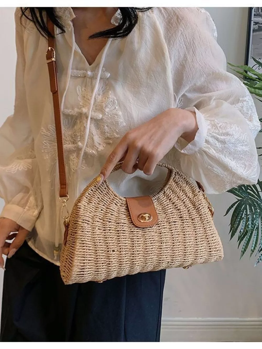 Straw Woven Adjustable Strap Crossbody Bag, image 7