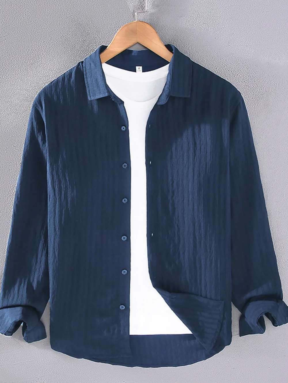 Men's Plus Size Textured Button Up Long Sleeve Shirt, image 2