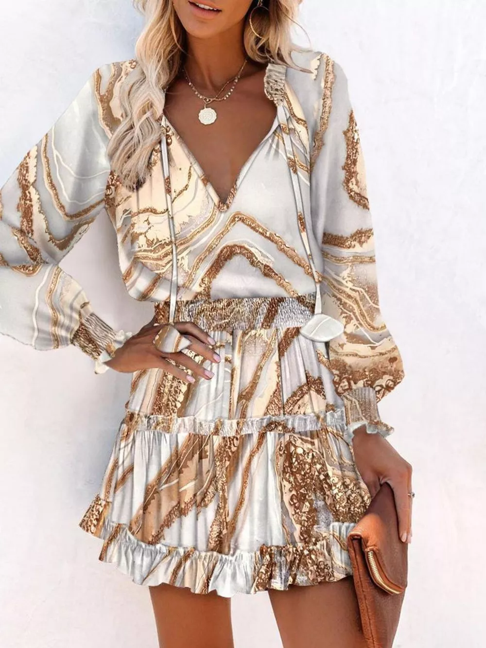 Tie Neck Lantern Sleeve Dress, image 13