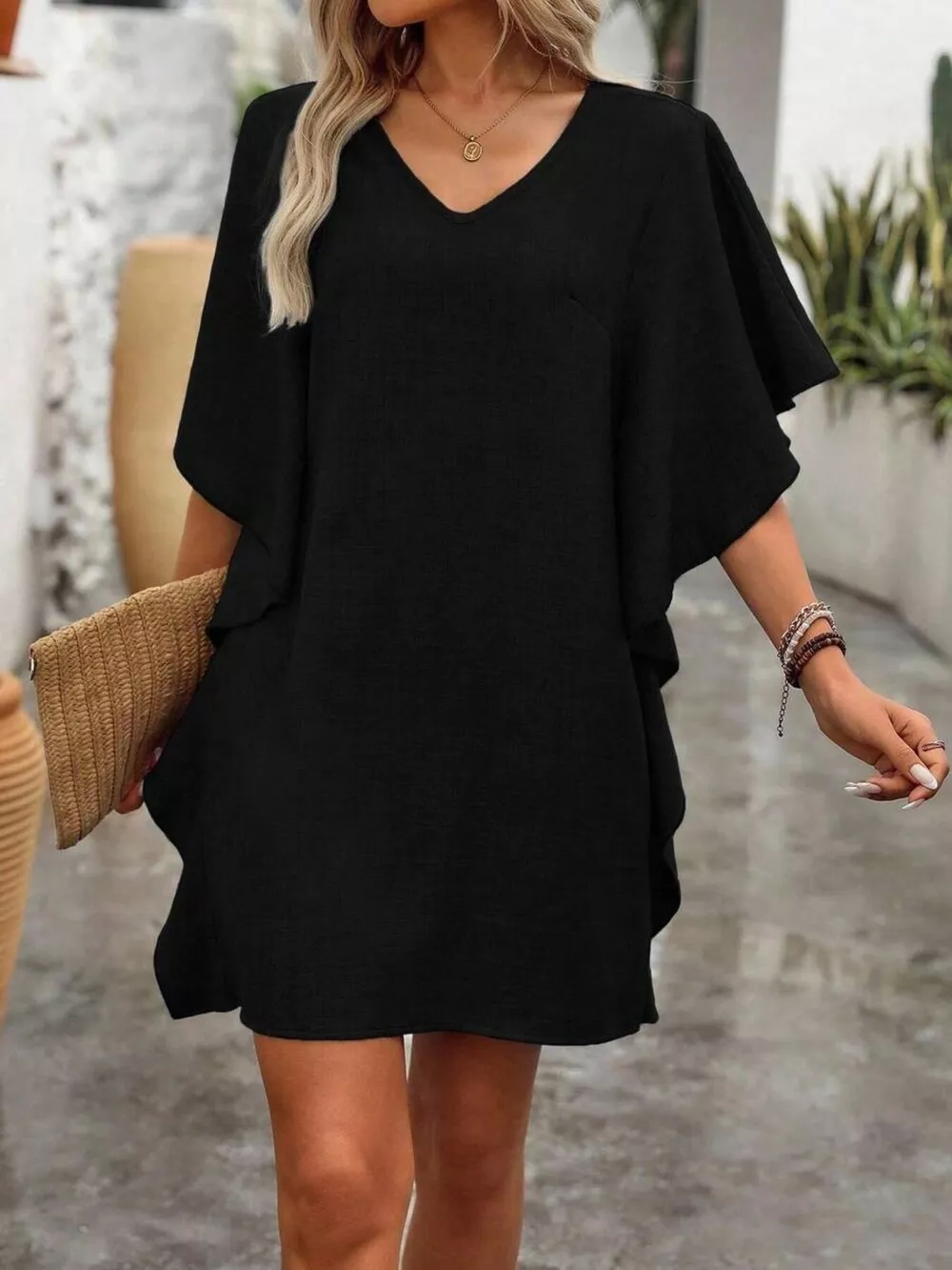 Ruffled Flutter Sleeve V-Neck Mini Dress, image 16