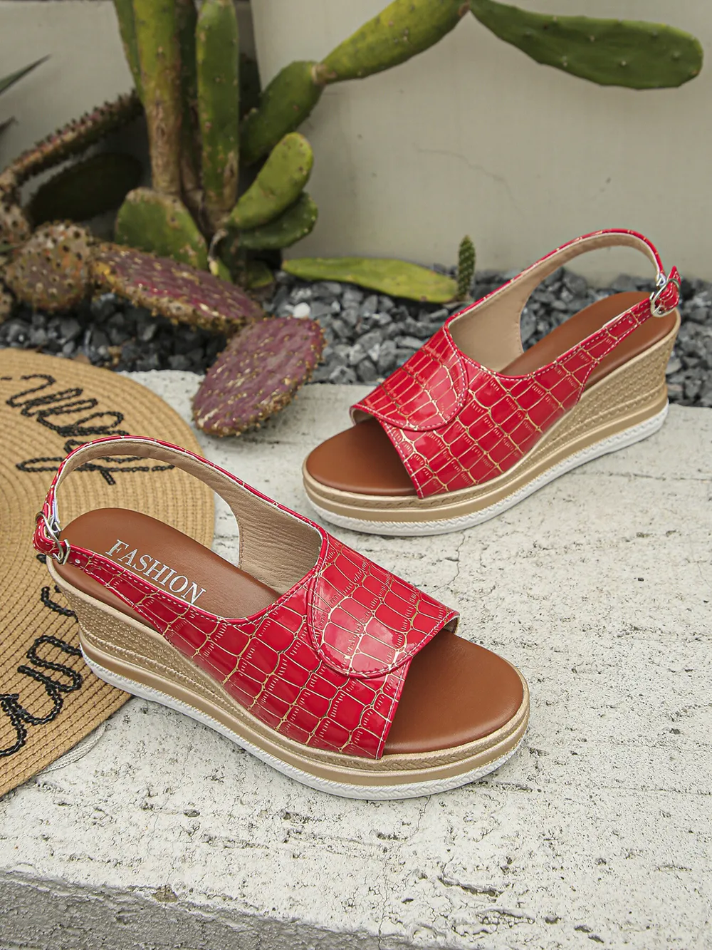 Crocodile Pattern Platform Wedge Sandals, image 7