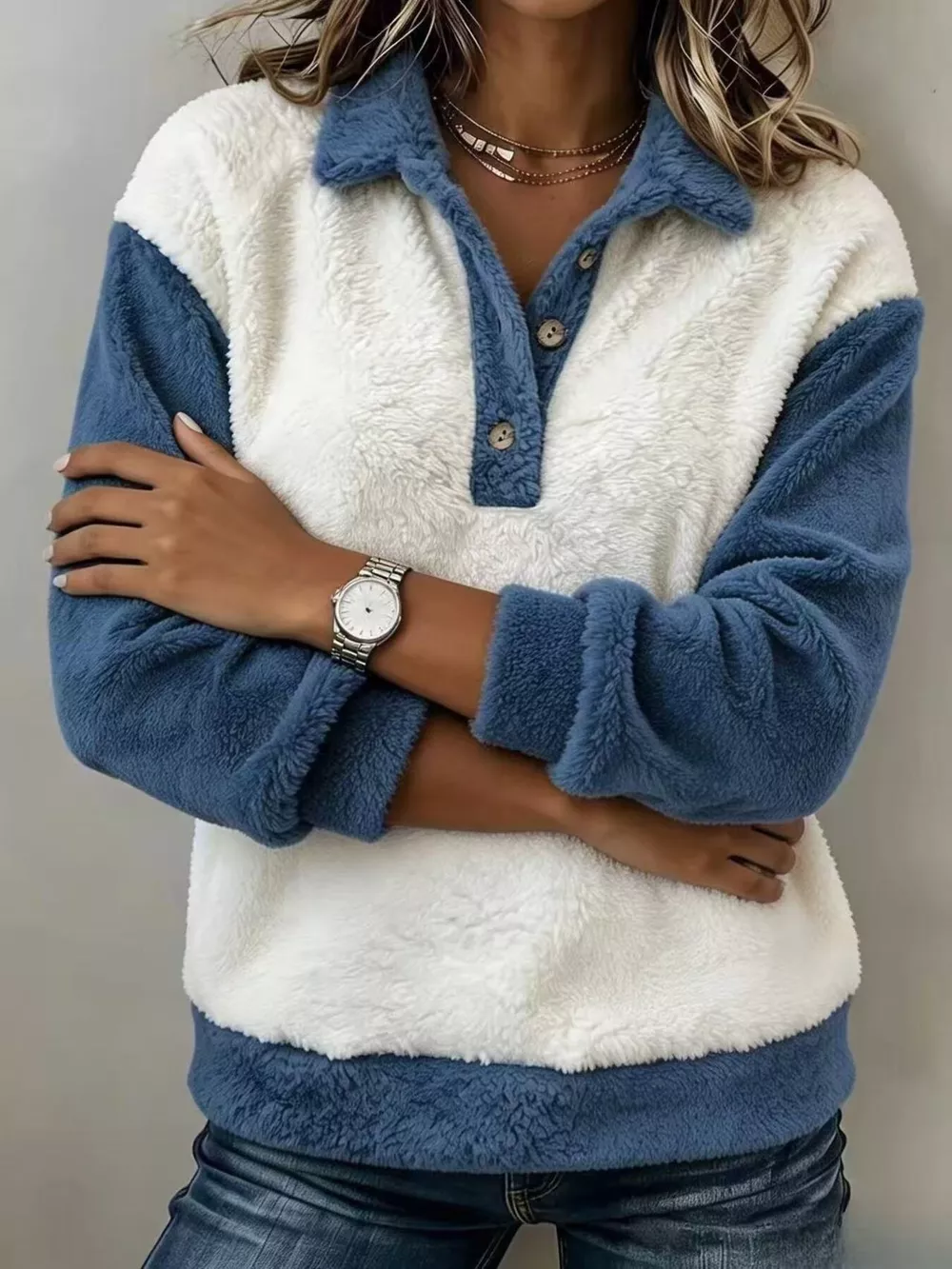 Color-Block Fuzzy Sweatshirt, image 2