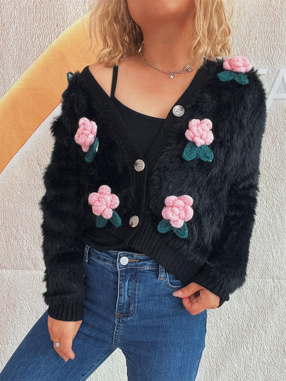 Flower Fuzzy Button-Up Cardigan, image 27