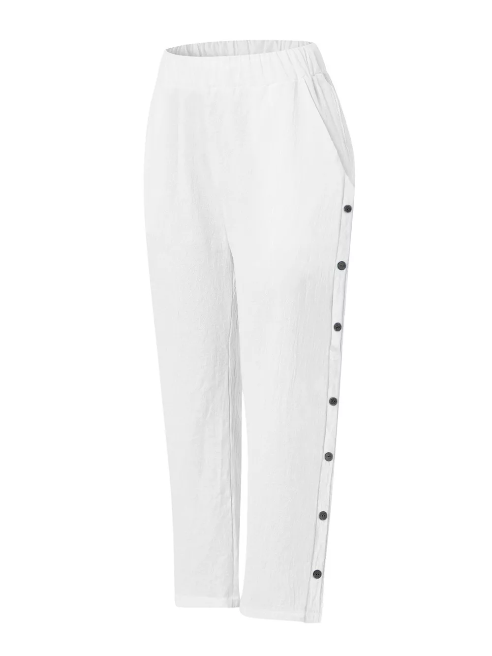 Full Size Side Button Decor Pants Plus Size, image 3