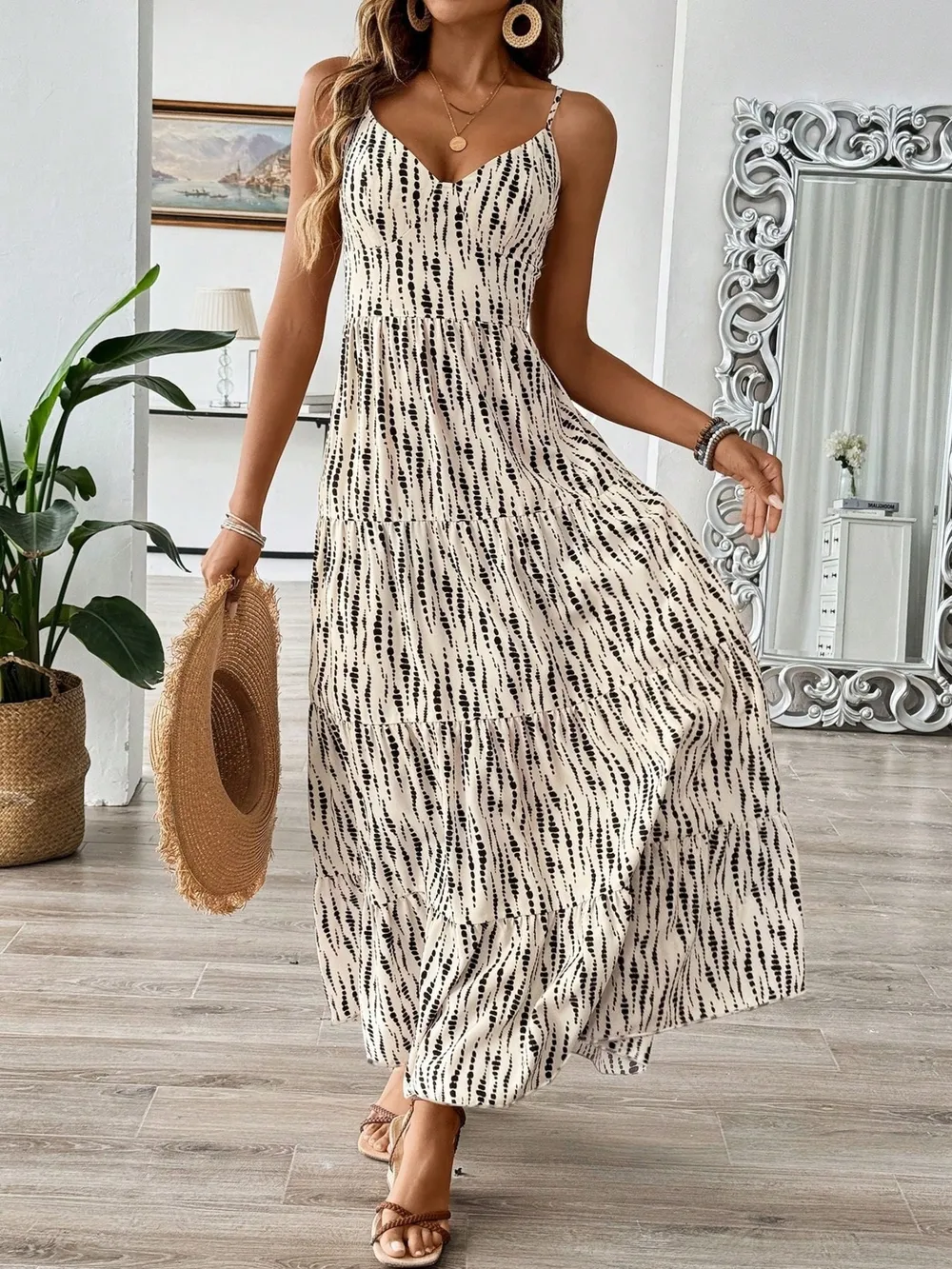 Tie Back Tiered Midi Cami Dress, image 7