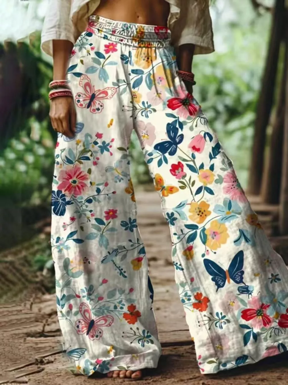 Full Size Floral Wide-Leg Pants Plus Size