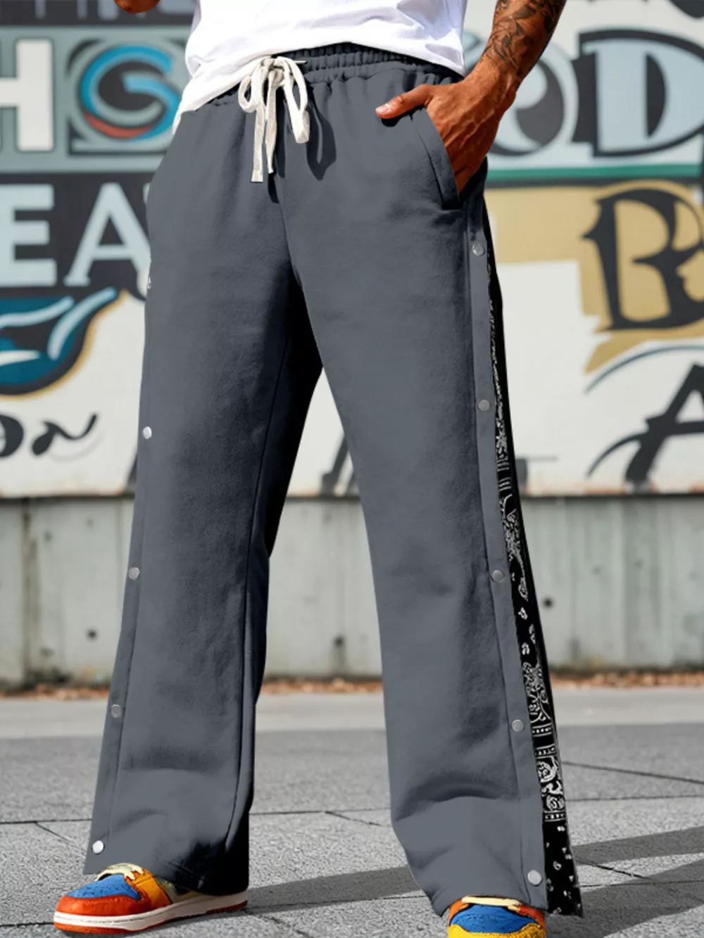 Men's Full Size Side Snap Wide Leg Pants Plus Size, image 7