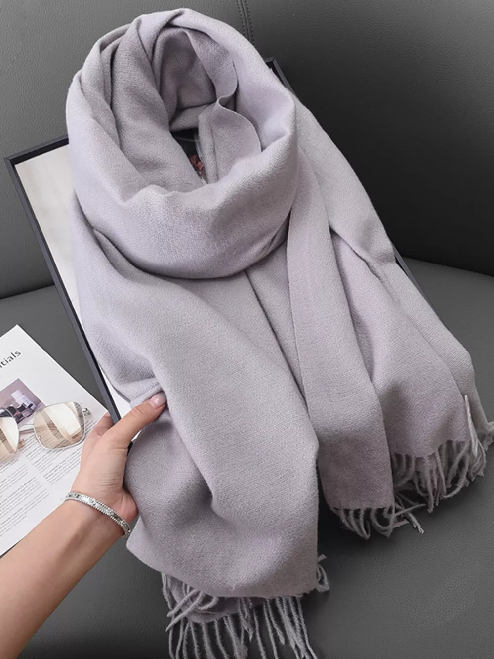 Solid Color Fringe Scarf, image 8