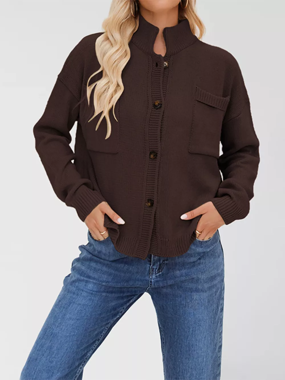 Button Up Dropped Shoulder Cardigan, image 6