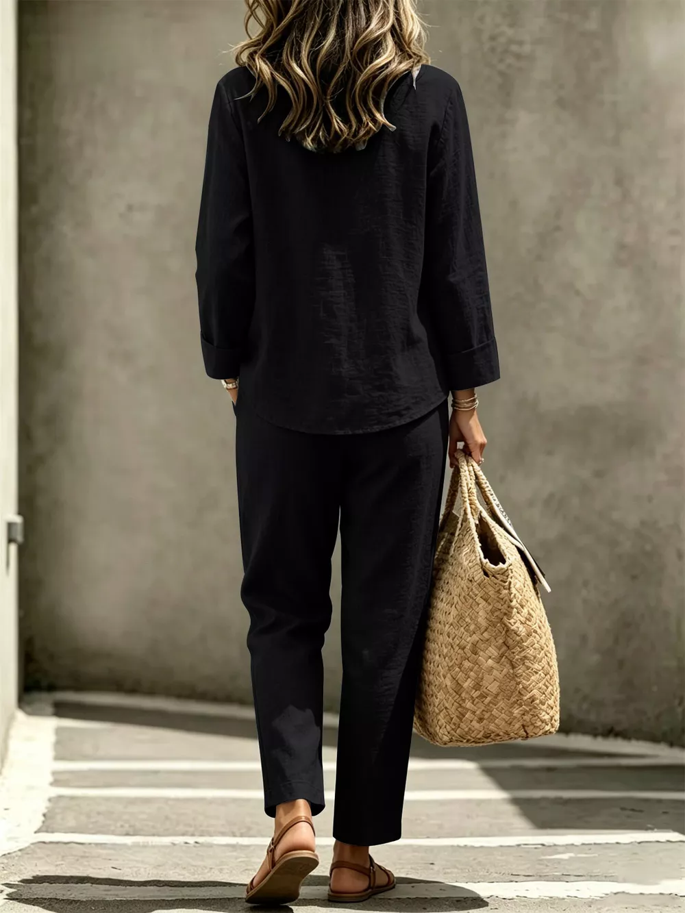 Button Detail Long Sleeve Top and Pants Set, image 8