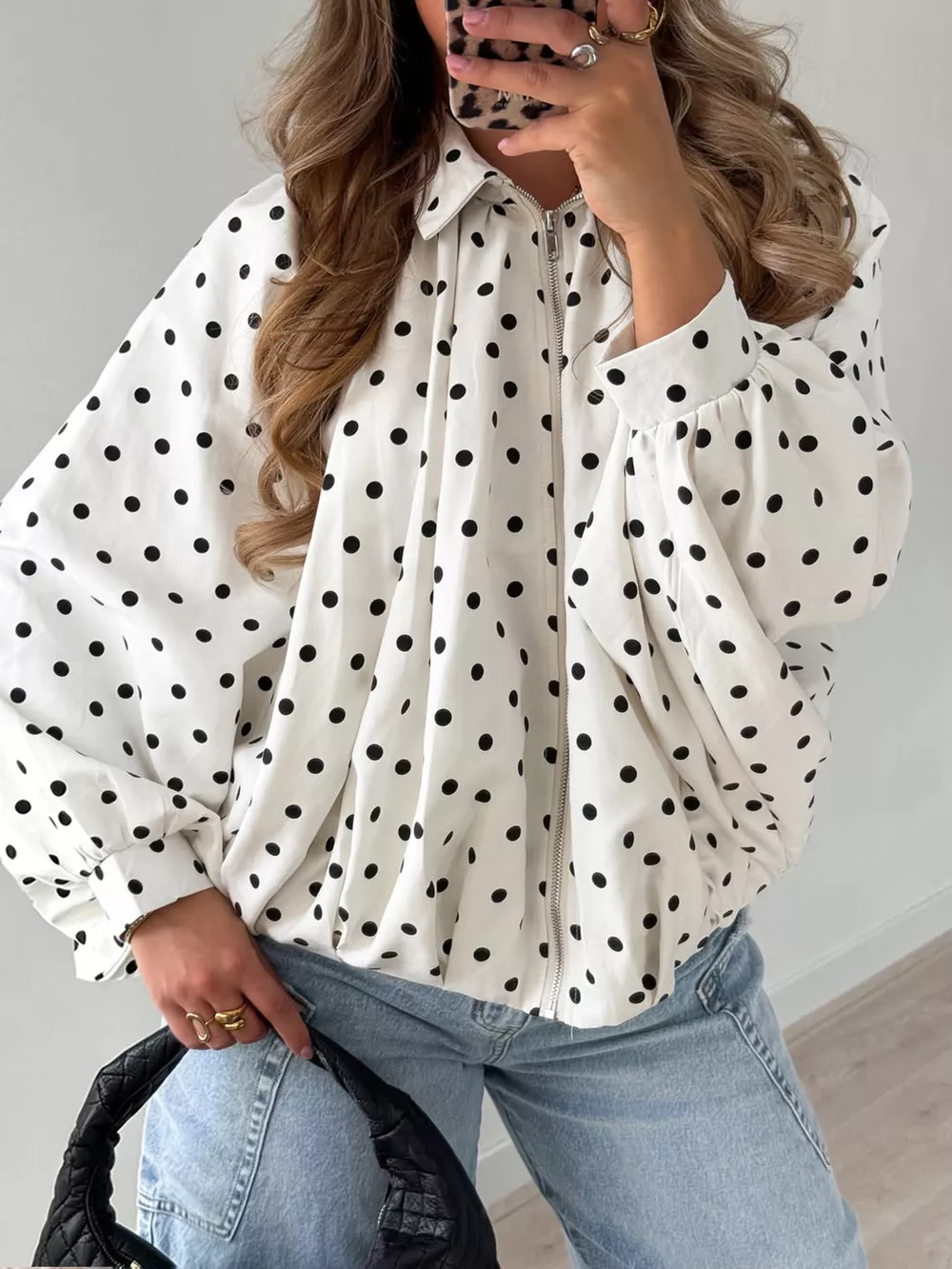 Polka Dot Zip-Up Jacket