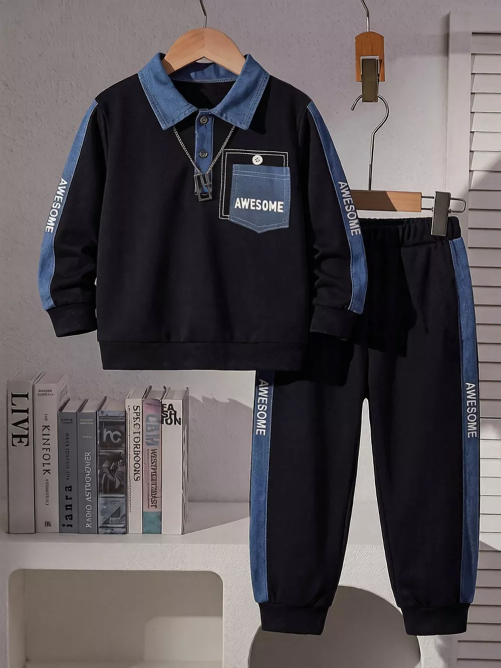 Children's Contrast Polo Shirt and Joggers Set