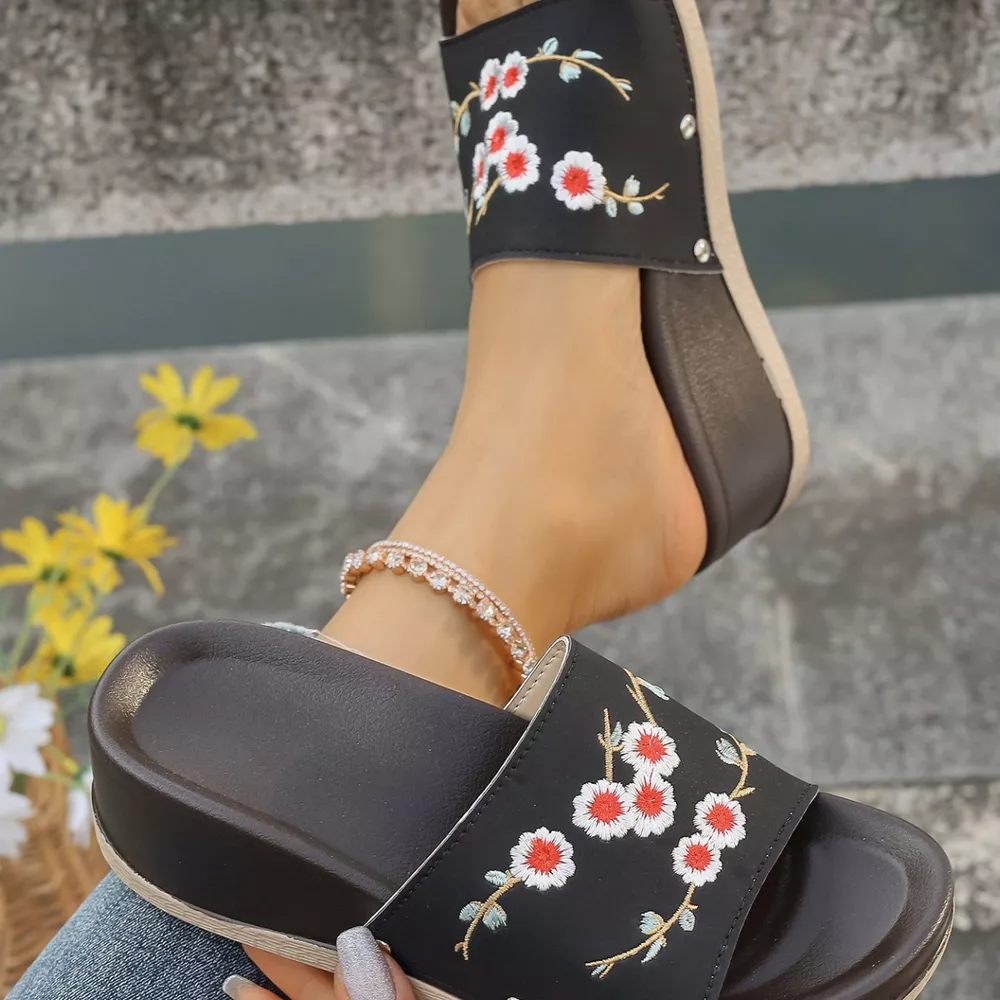 Floral Embroidered Wedge Sandals, image 26