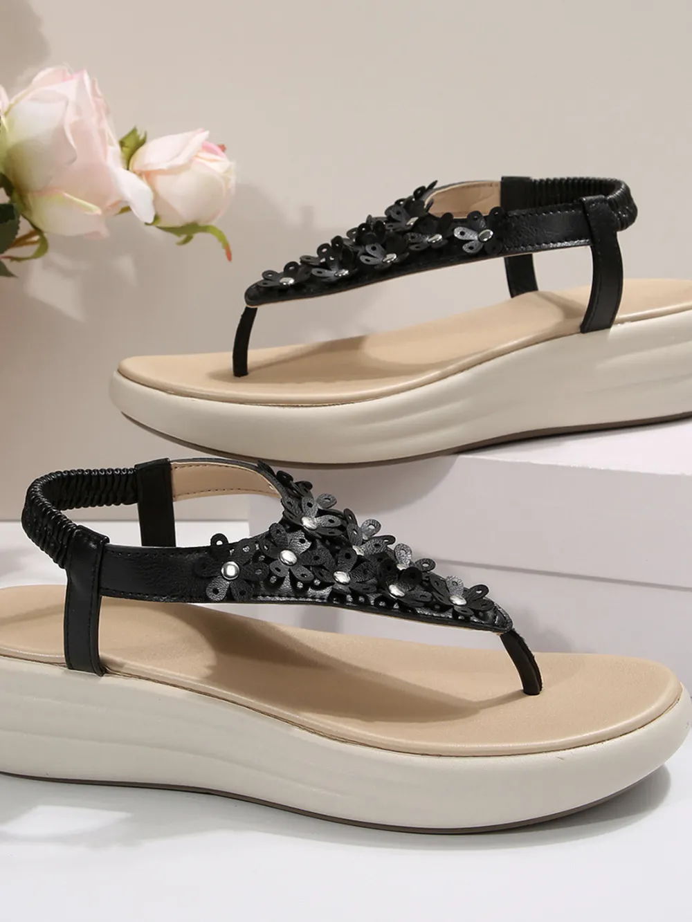 Studded T-Strap Wedge Sandals, image 5