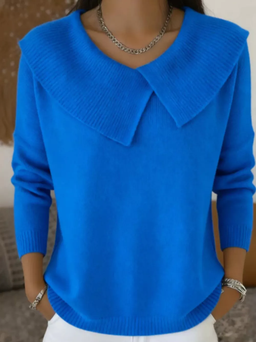 Full Size Wide-Collar Ribbed Knit Sweater Plus Size, image 7