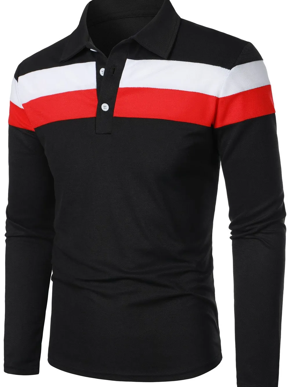 Men's Full Size Color Block Long Sleeve Polo Plus Size, image 2