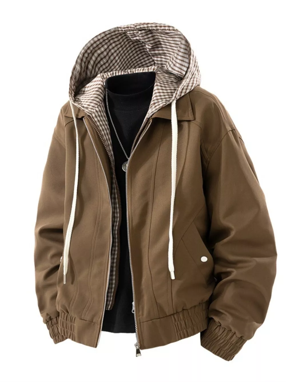 Men's Plus Size Casual Plaid Hooded Windbreaker Jacket, image 4