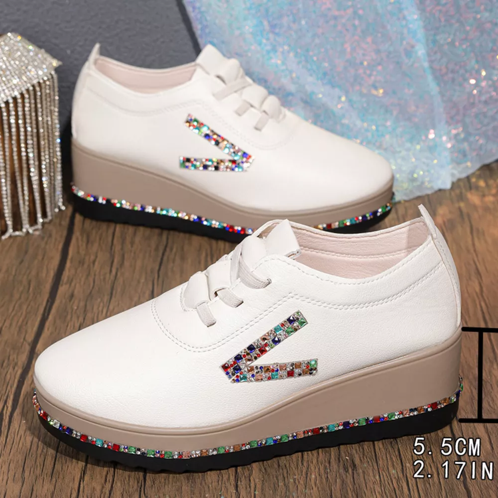 Rhinestone Round Toe Wedge Sneakers, image 5
