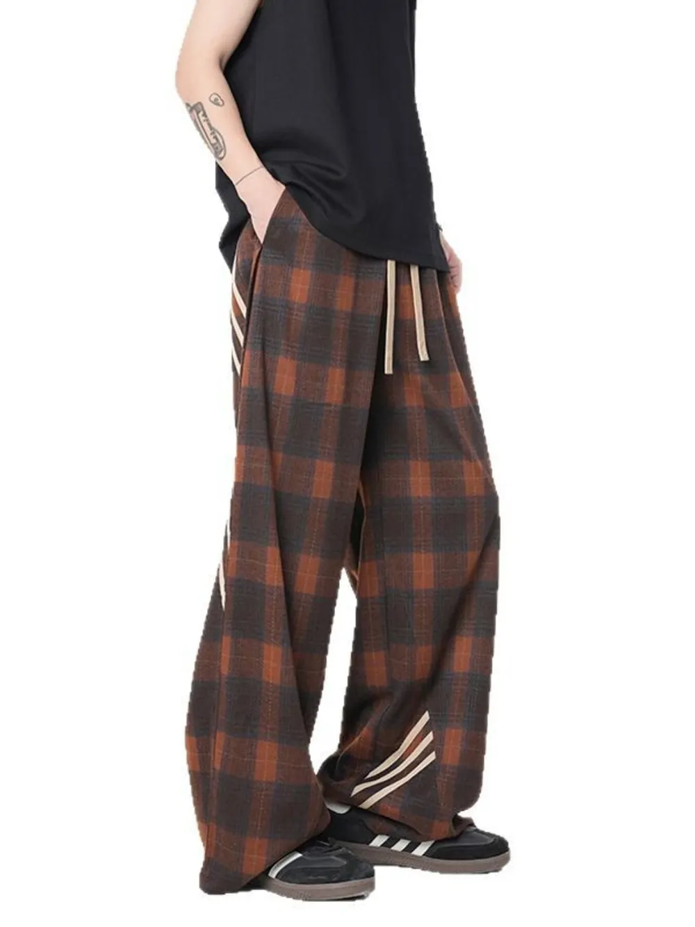 Men's Plaid Wide Leg Casual Pants, image 6