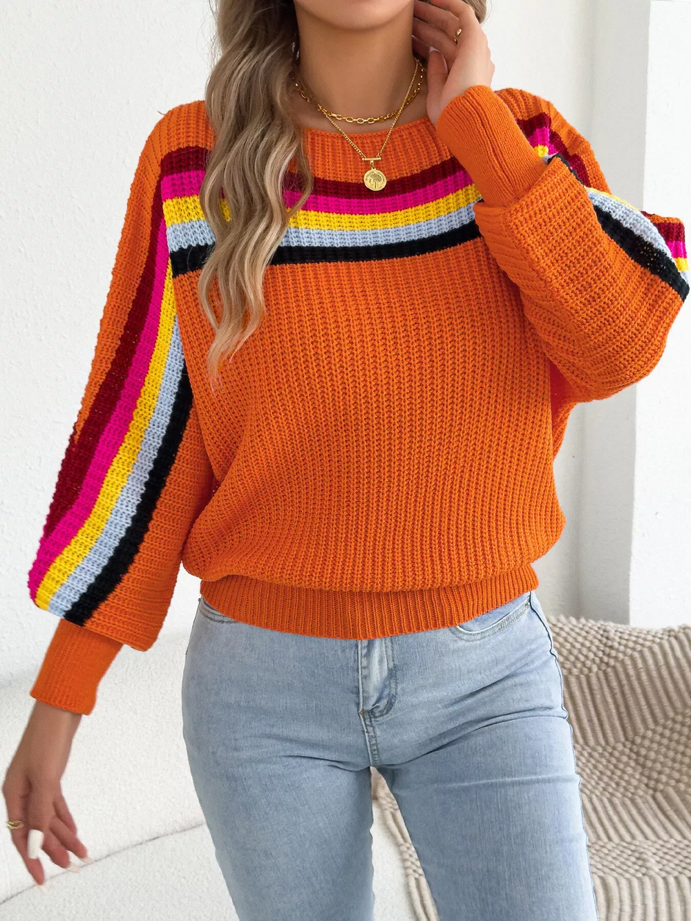 Striped Knit Boat Neck Sweater, image 14