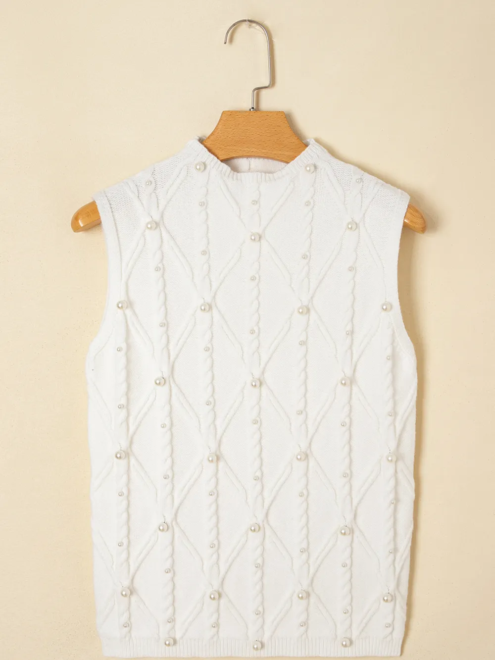 Pearled Mock Neck Textured Knit Sweater Vest, image 6