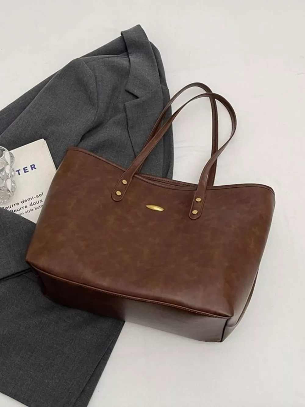 Vintage Style Leather Tote Bag, image 3