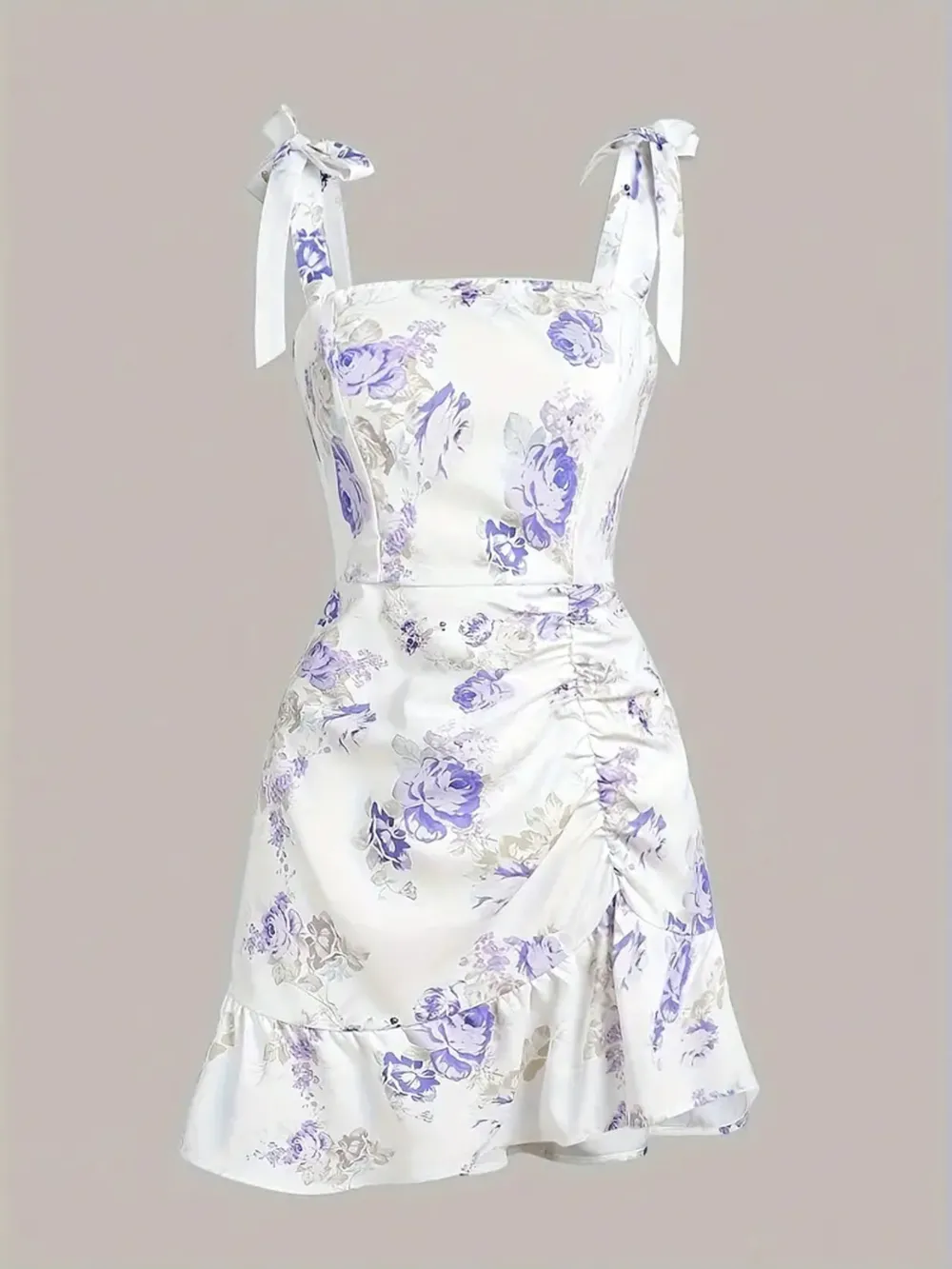 Ruffled Hem Floral Tie-Strap Mini Dress