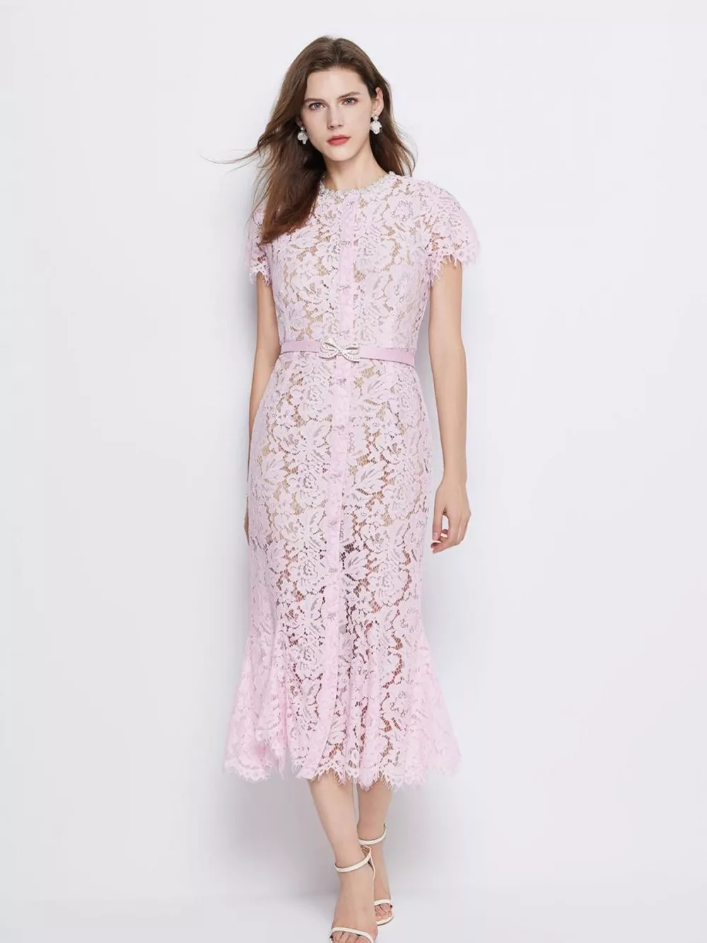 Lace Short Sleeve Mermaid Dress, image 3