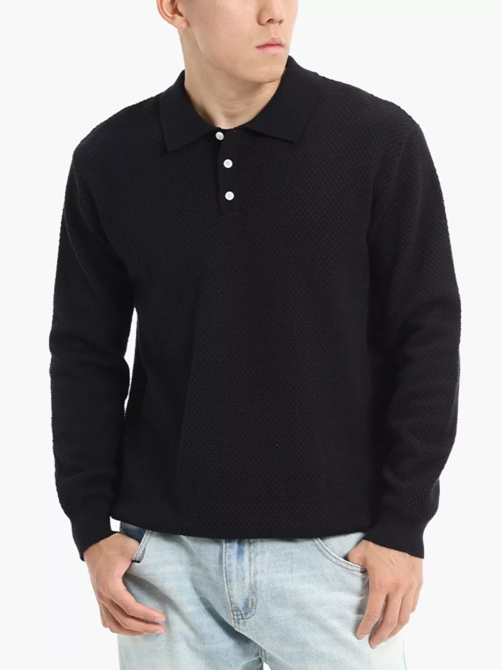 Men's Plus Size Textured Knit Polo Collar Sweater