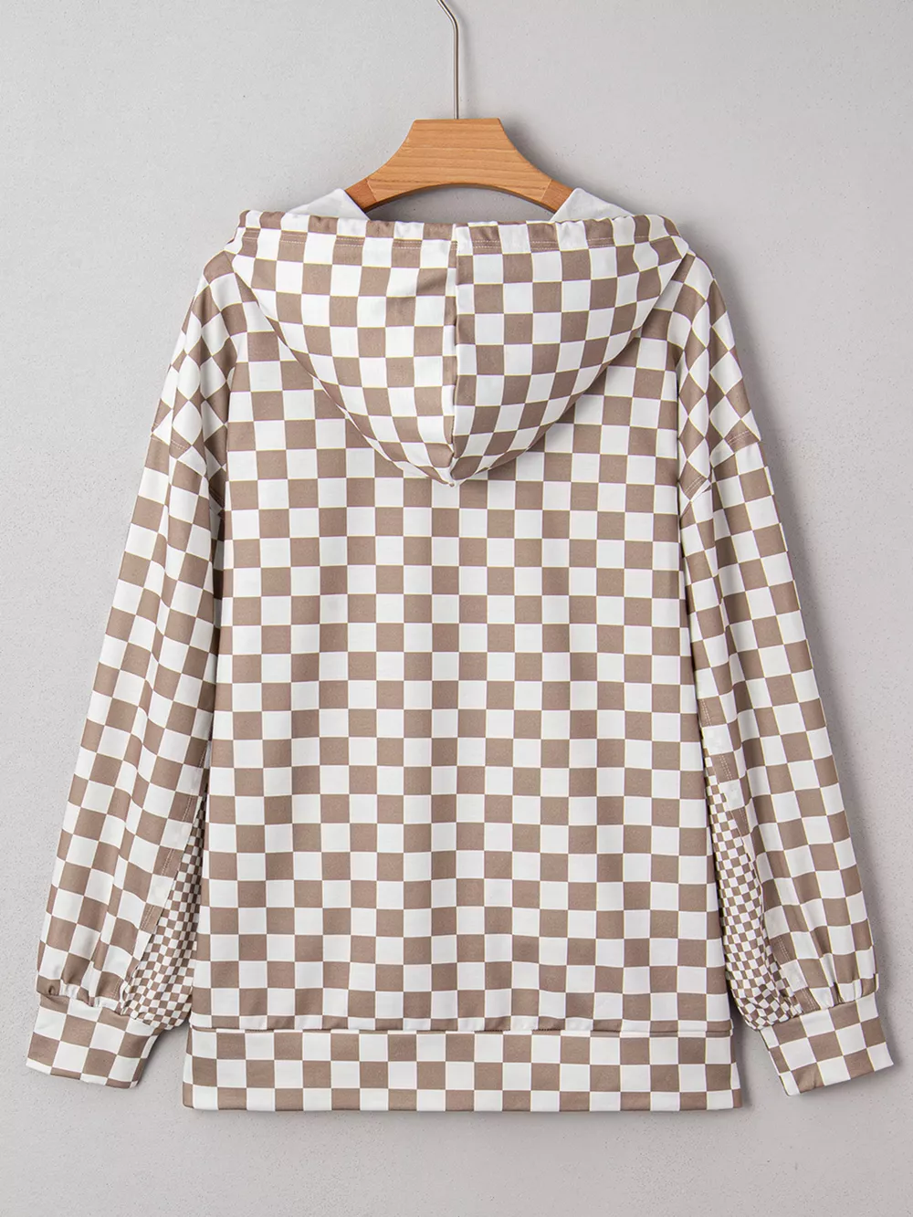 Checkered Pattern Oversized Drawstring Hoodie, image 11