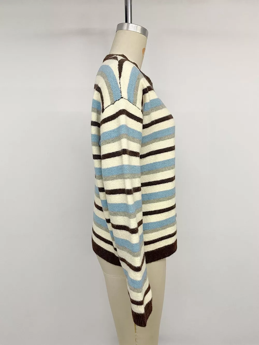 Striped Crew Neck Button-Down Cardigan, image 13