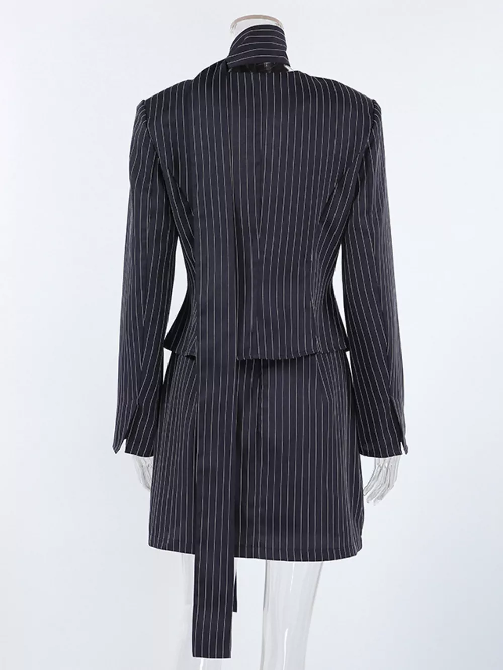 Striped Blazer and Mini Skirt Set with Scarf Detail, image 9