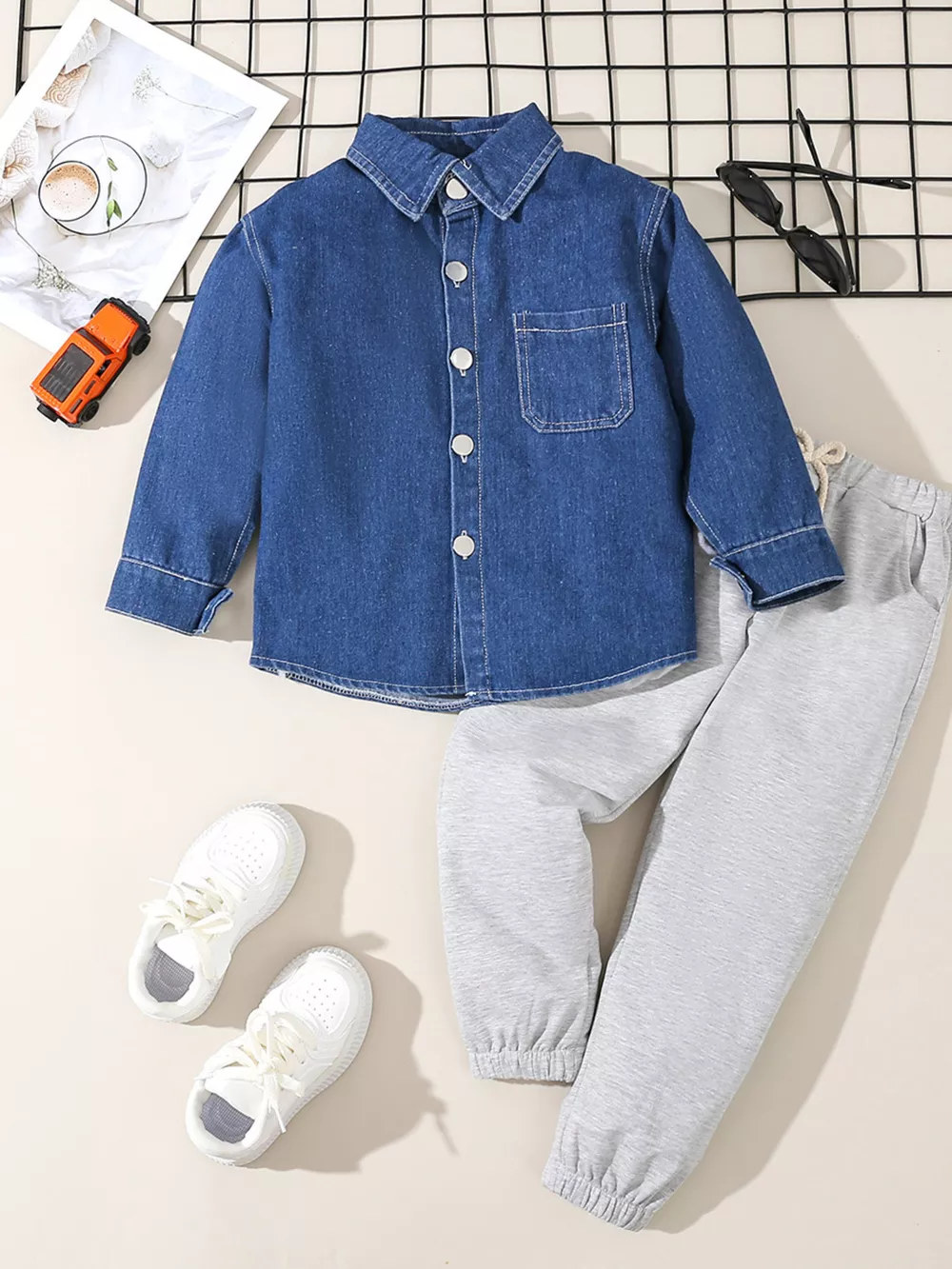 Children's Denim Shirt and Drawstring Joggers Set