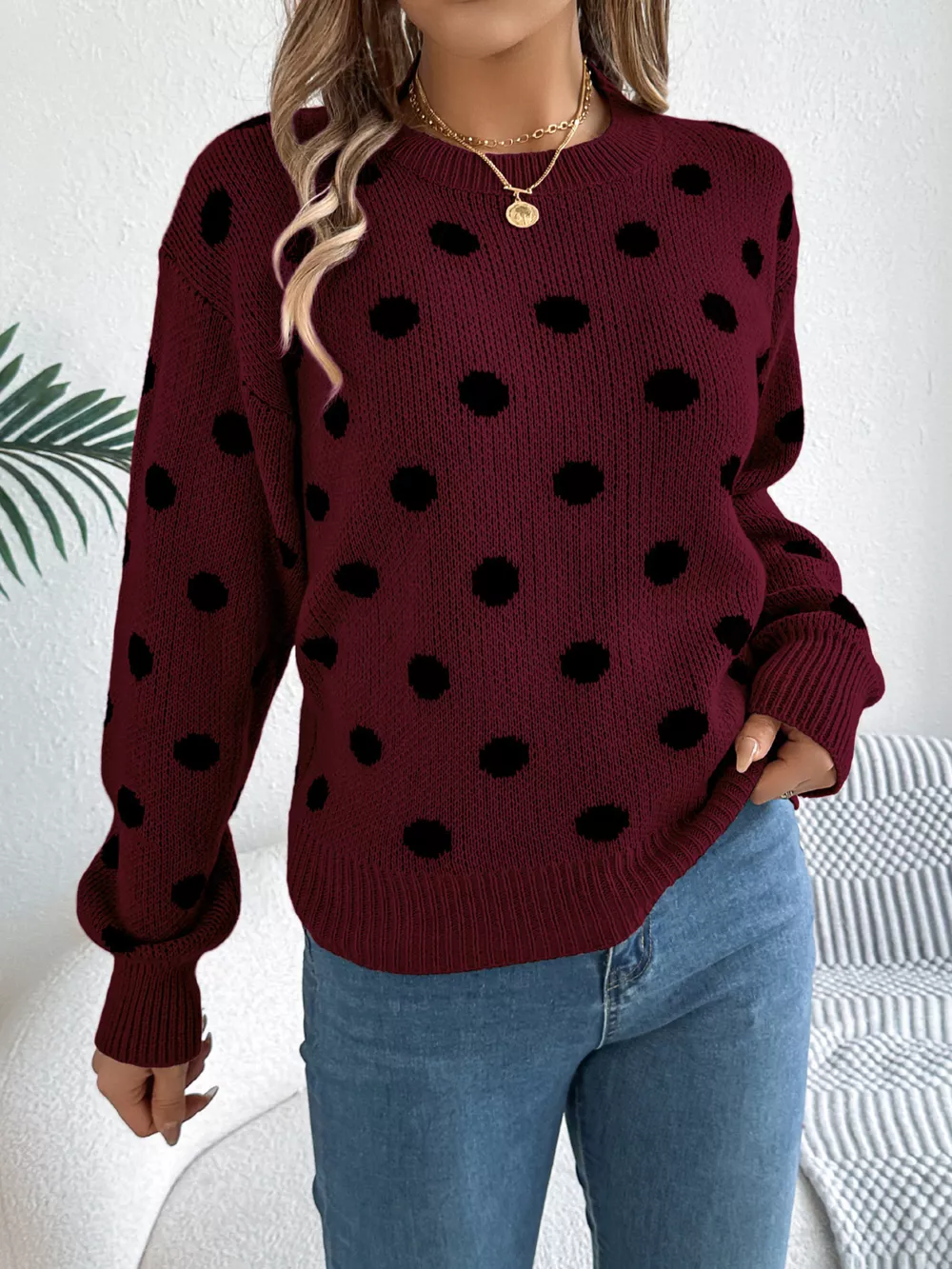 Polka Dot Round Neck Sweater, image 8