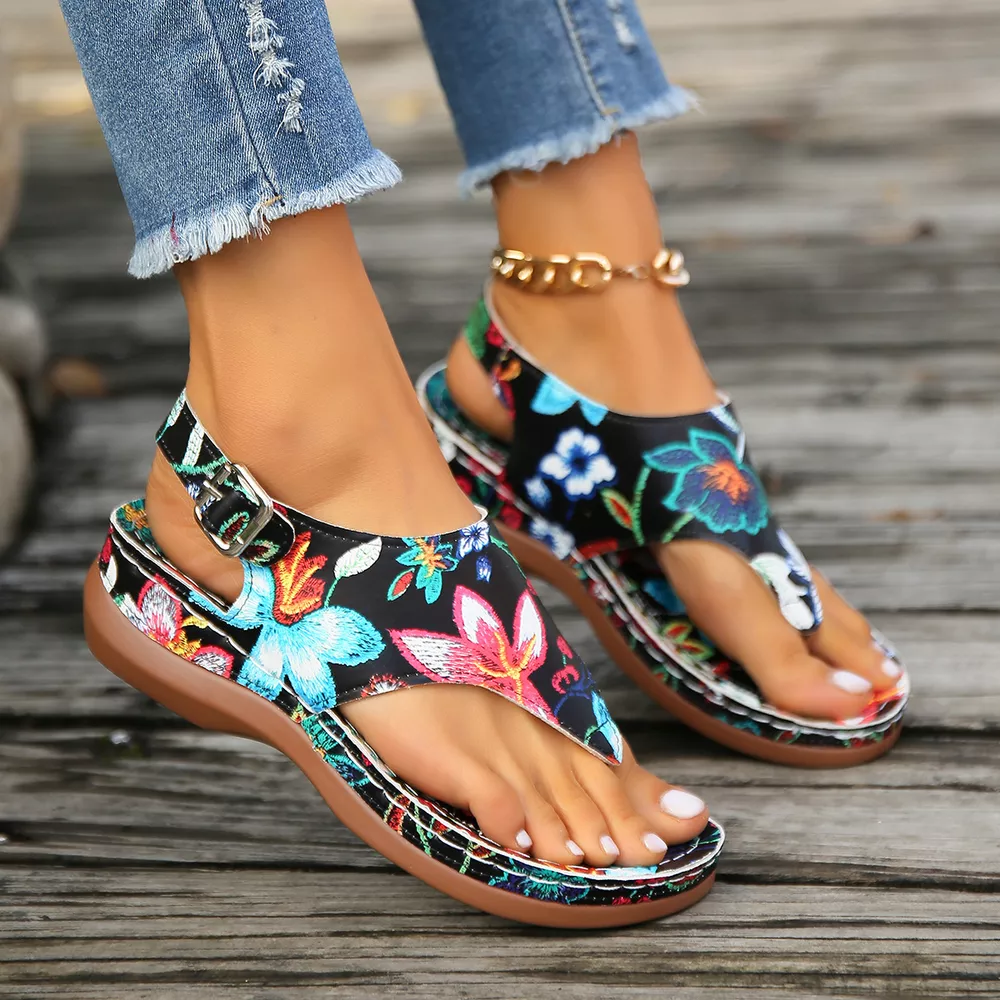 Floral Thong Wedge Sandals, image 11