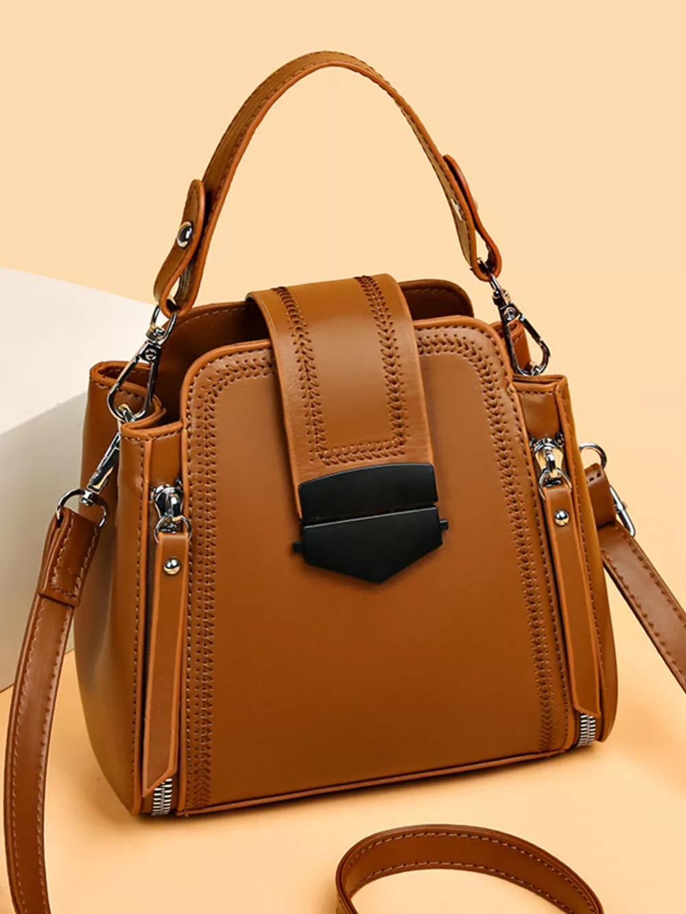 Leather Bucket Crossbody Bag, image 7