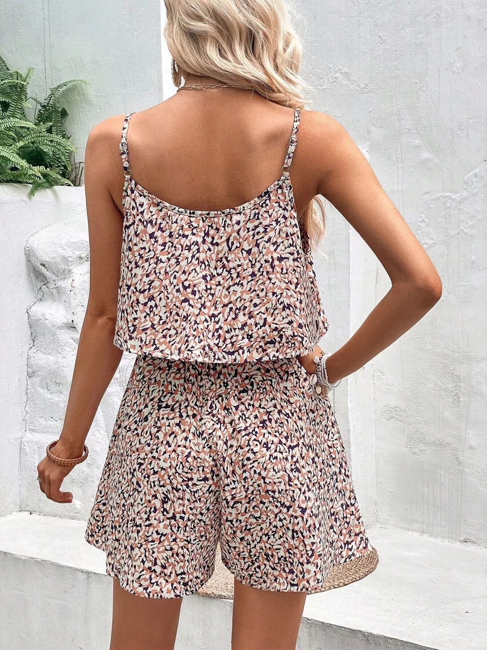 Printed Spaghetti Strap Romper, image 6