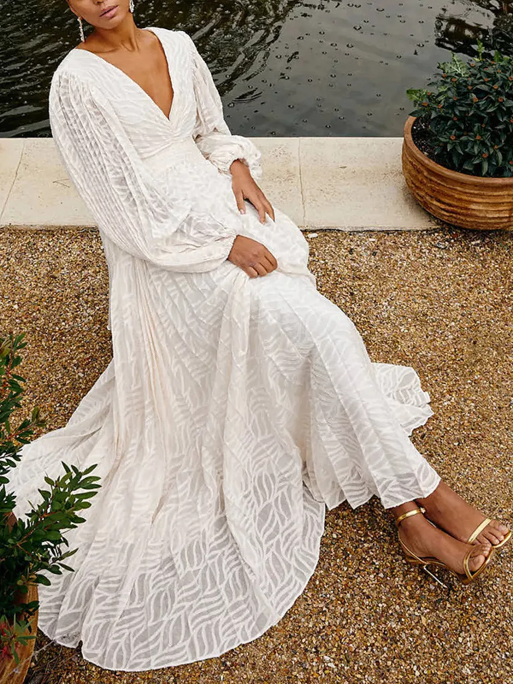V-Neck Long Sleeve Maxi Dress, image 3
