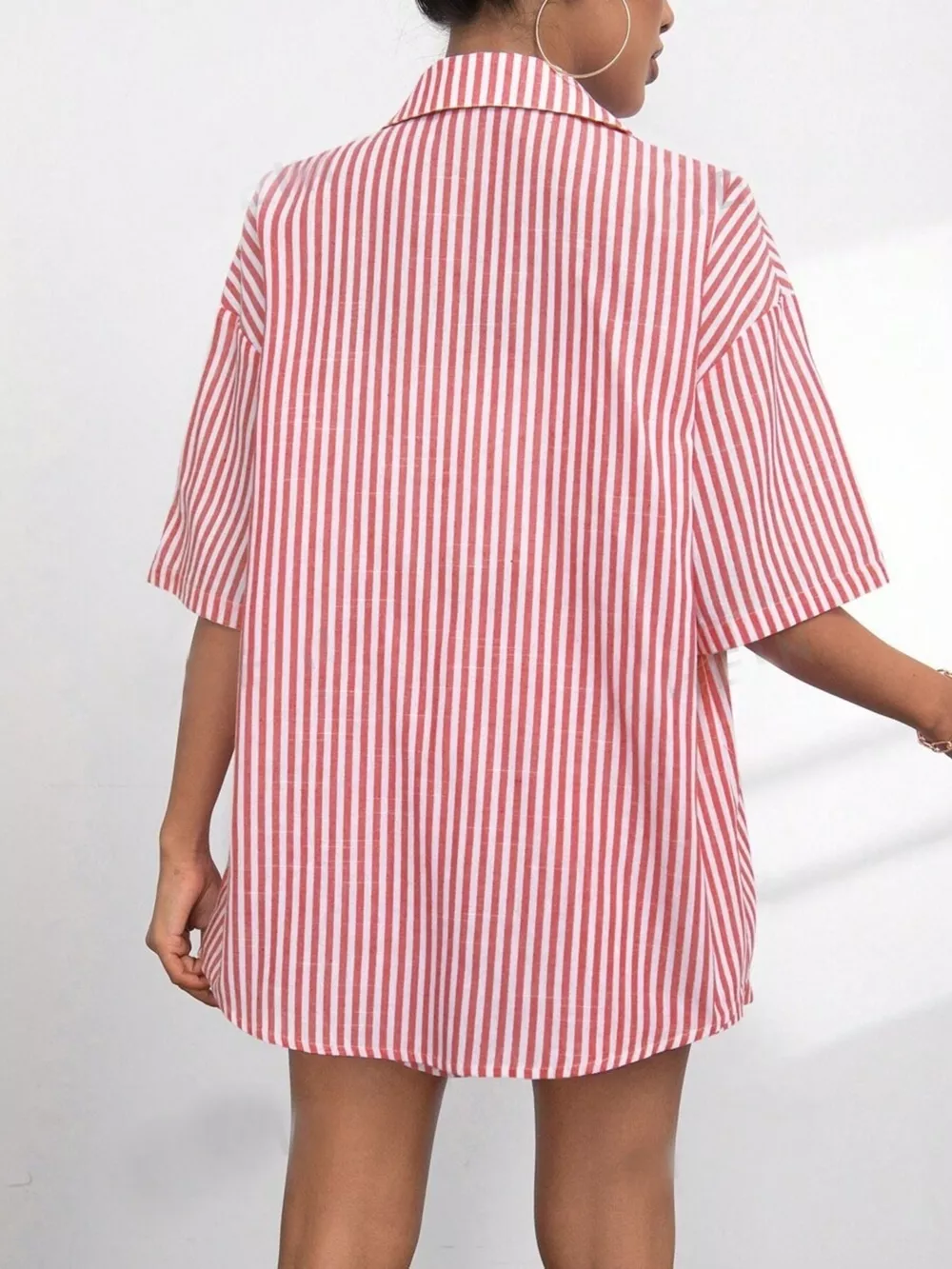 Striped Button Up Shirt and Shorts Casual Set, image 7