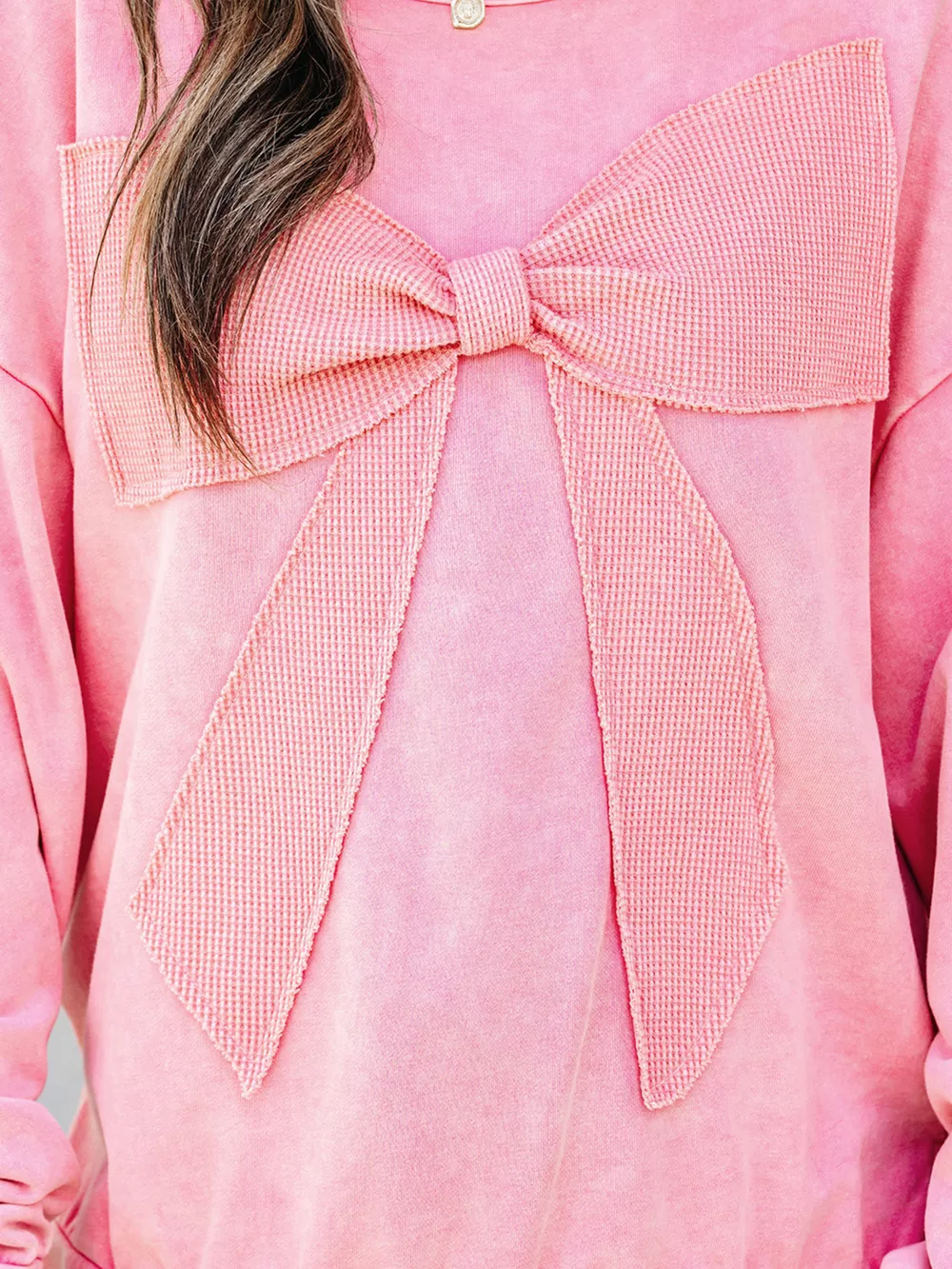 Mineral Wash Bow Patchwork Sweatshirt, image 12
