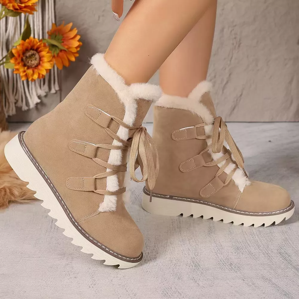 Fuzzy Trim Lace-Up Boots, image 14
