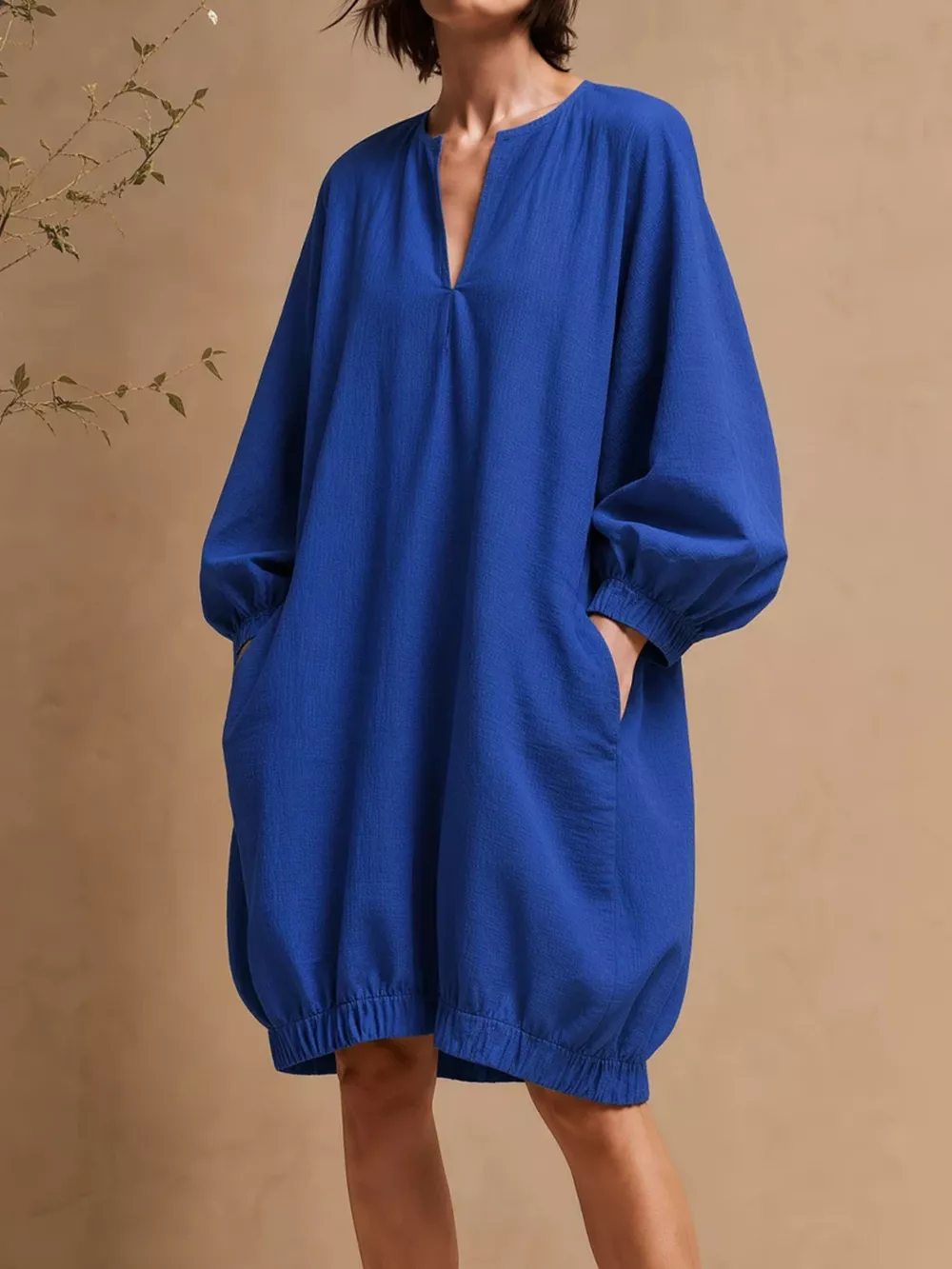 Casual Loose-Fit Balloon Sleeve Mini Dress with Pockets, image 7