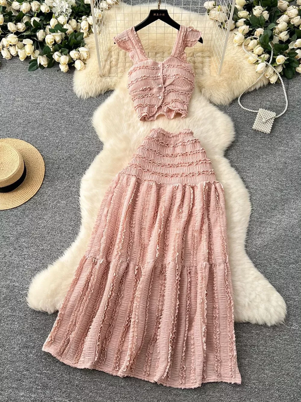 Textured Crop Top and Tiered Skirt Set, image 16