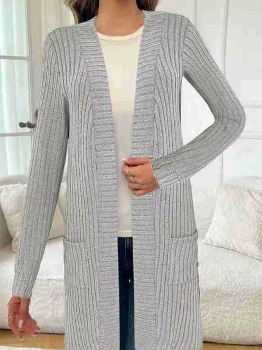 Ribbed Knit Open Front Cardigan, image 11