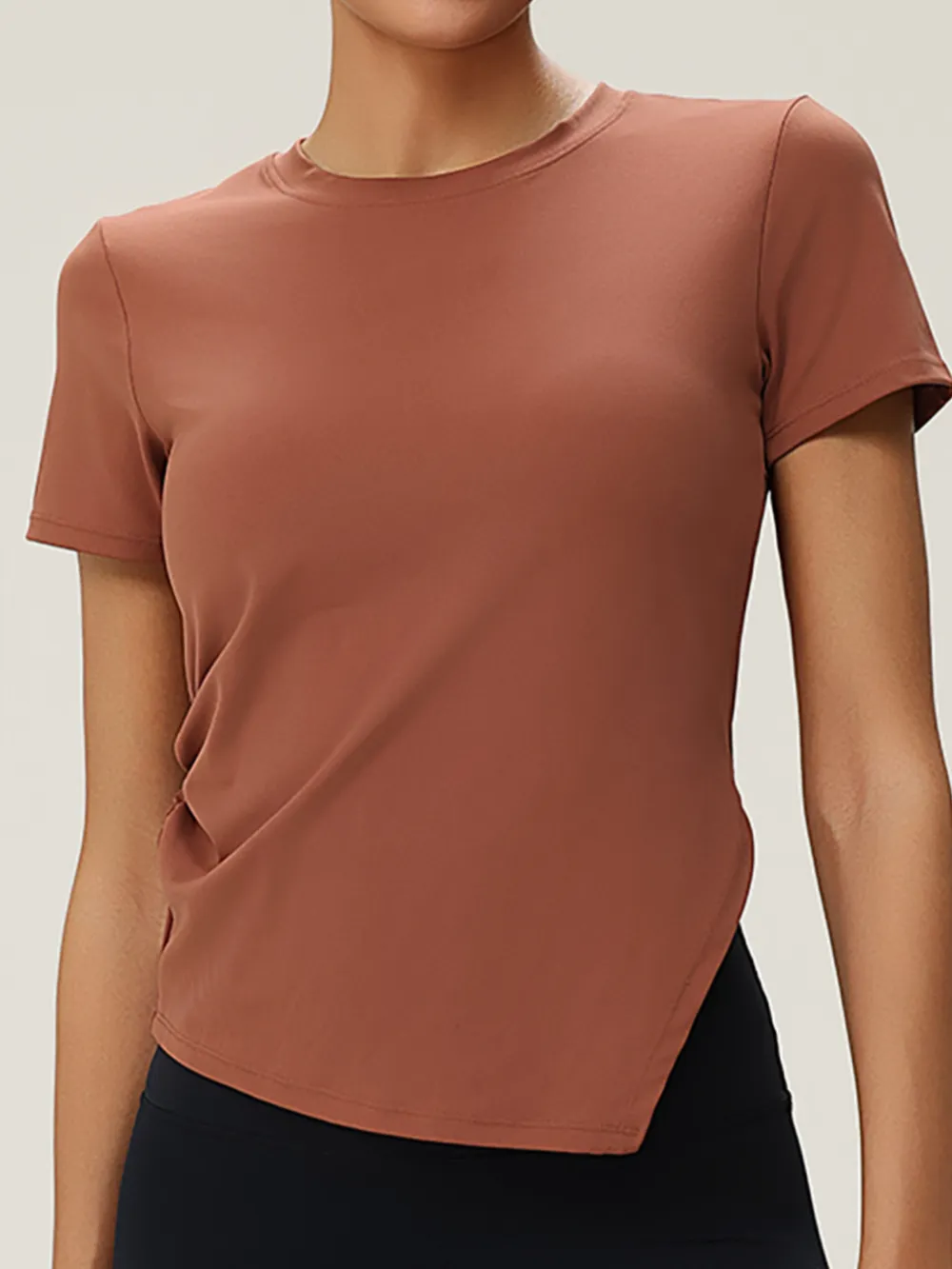 Full Size Slit Round Neck Short Sleeve Active T-Shirt Plus Size, image 7