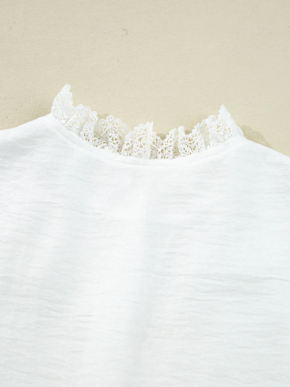 Lace Patchwork Buttoned Stand Neck Loose Shirt, image 12