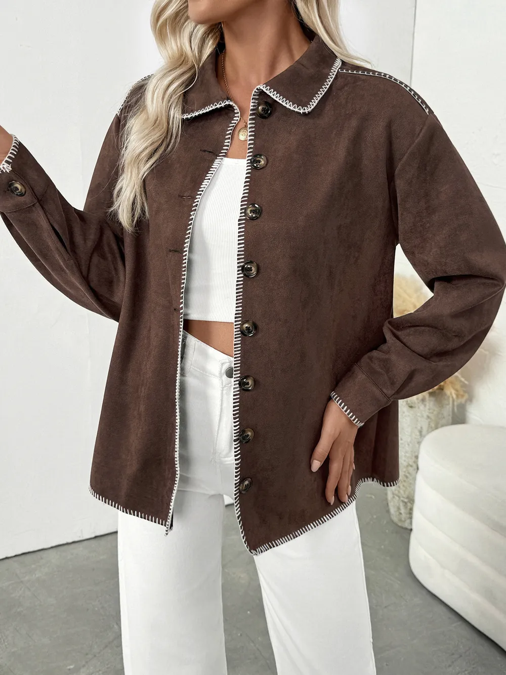Button Up Contrast Trim Jacket