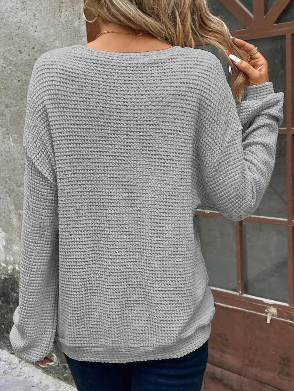 Plus Size Relaxed Fit Waffle Knit Round Neck T-Shirt, image 9